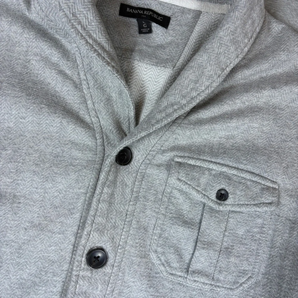 Banana Republic Sweater Men Large‎ Shawl Collar Herringbone Button Front Grey